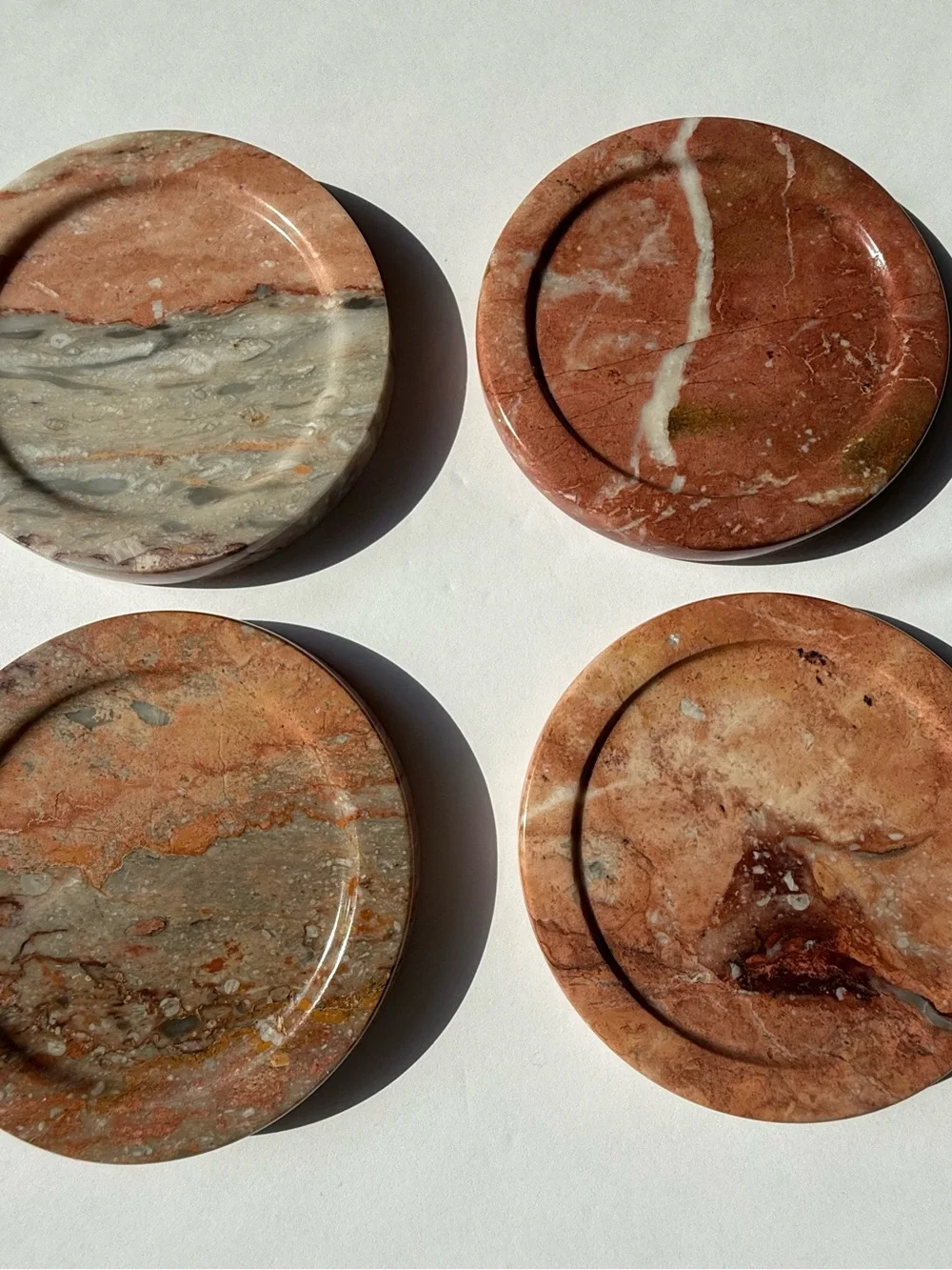 Red Marble Stone Coasters - Set of 4
